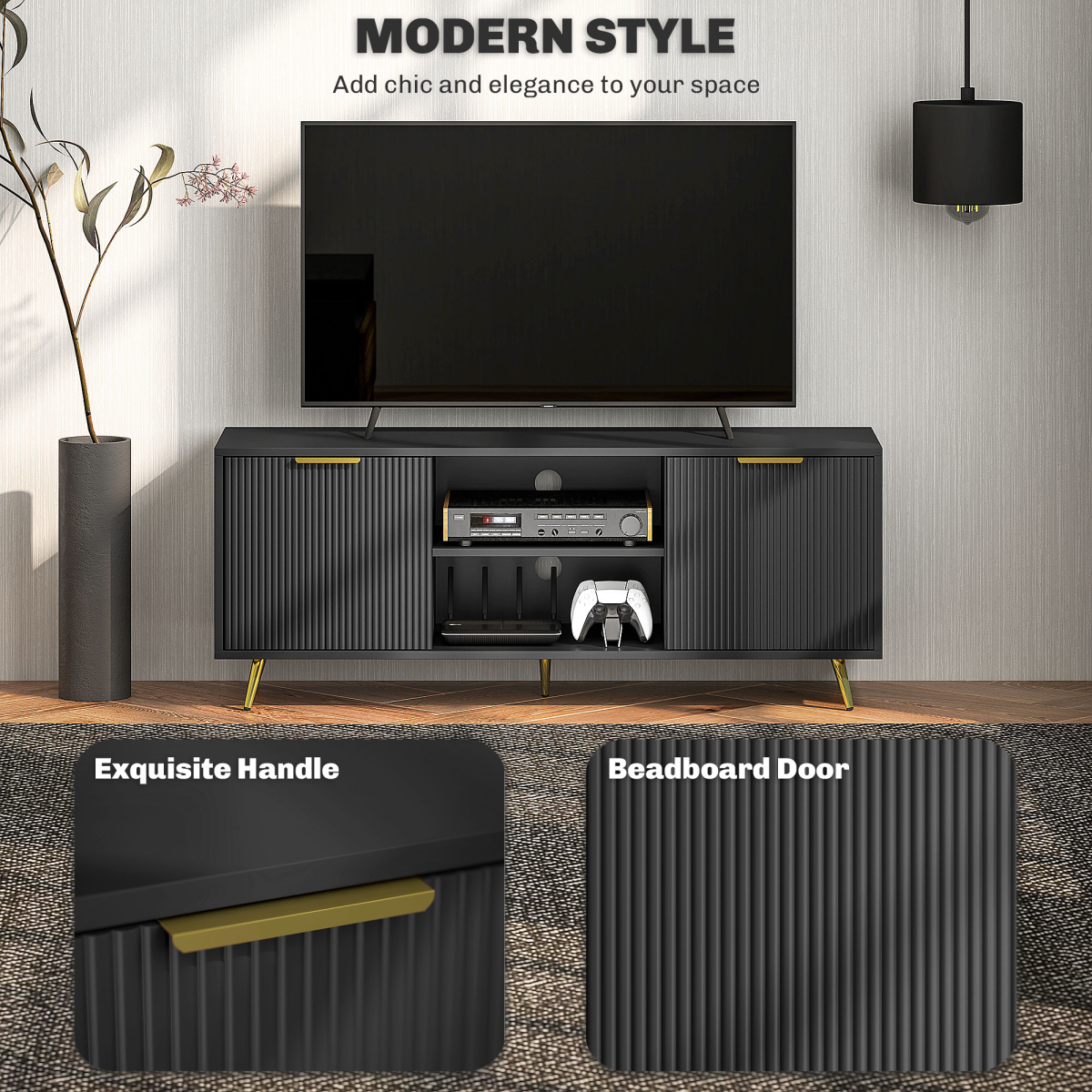 HOMCOM Black TV Stand Cabinet with Storage for 55 Inch TVs