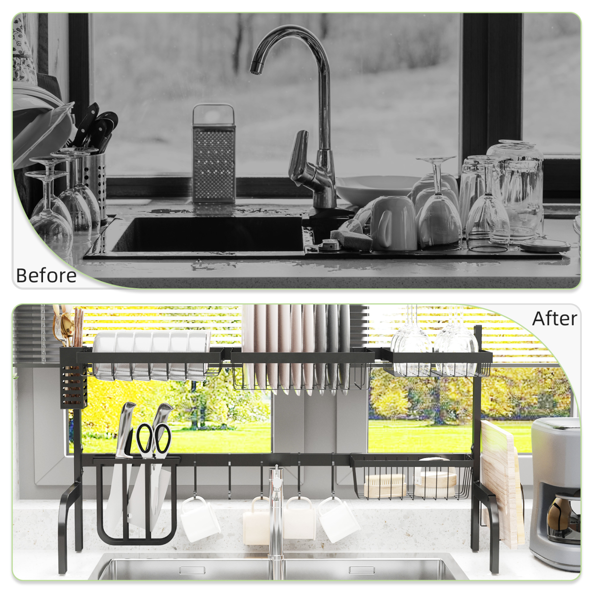 Space-Saving Adjustable 2-Tier Over-Sink Dish Drying Rack