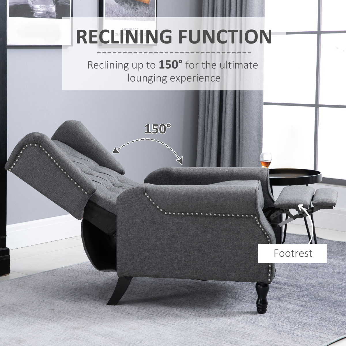 HOMCOM Light Grey Fabric Recliner Armchair with Footrest