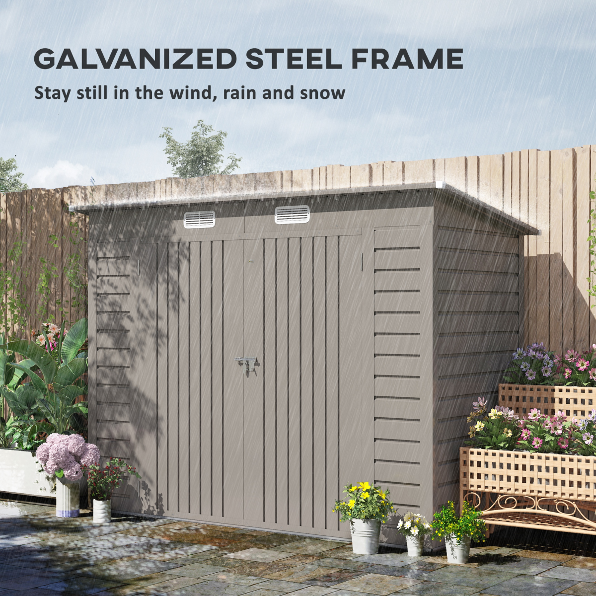 Outsunny Metal Garden Storage Shed with Double Doors, Light Grey