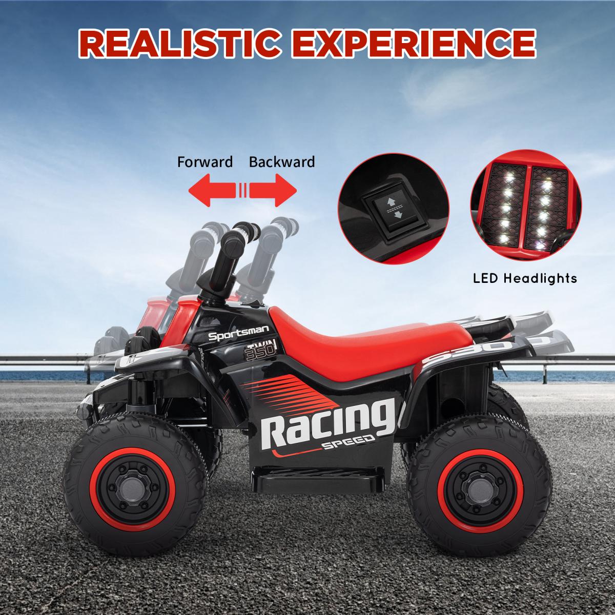 AIYAPLAY 6V Kids Electric Quad Bike, Forward/Backward, Black/Red