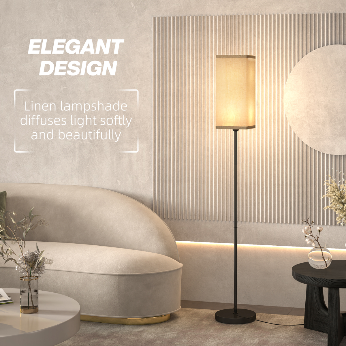 HOMCOM Black Standing Floor Lamp with Linen Shade, Foot Switch