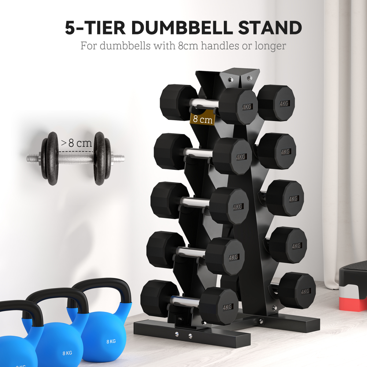 SPORTNOW 5-Pair Dumbbell Rack, Steel Weight Tree for Home Gym