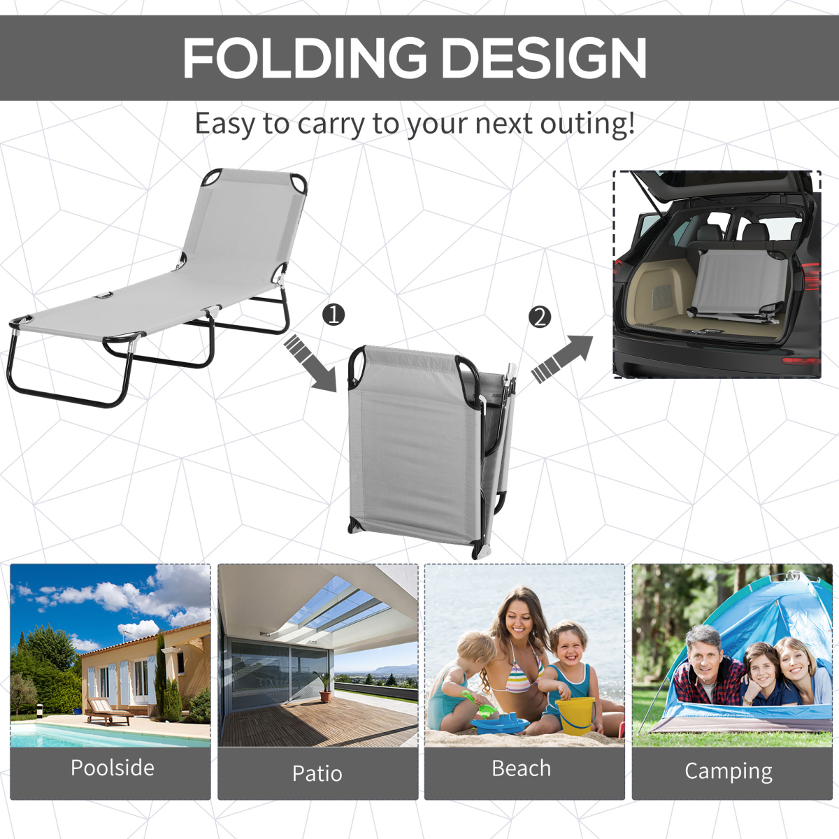 Outsunny Grey Folding Sun Lounger with Adjustable Canopy