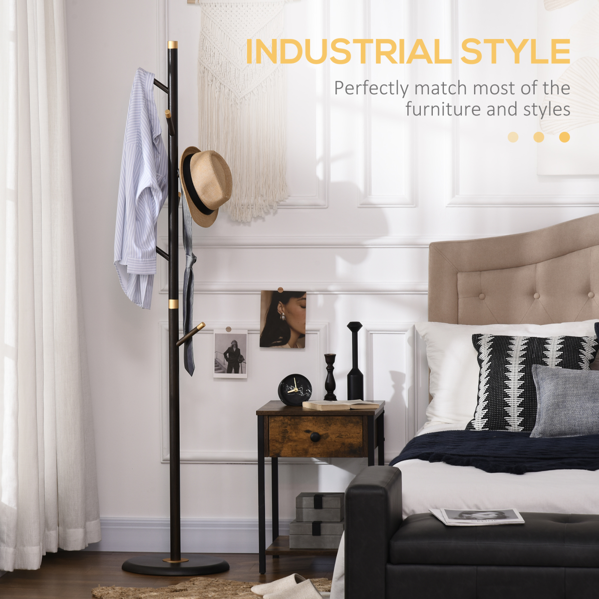 HOMCOM Industrial Freestanding Coat Rack Stand, 6 Hooks, 180cm