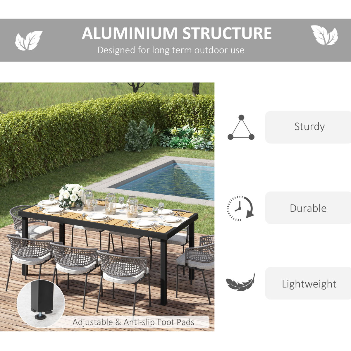 Outsunny 8-Seater Outdoor Dining Table, Aluminium Frame, Natural