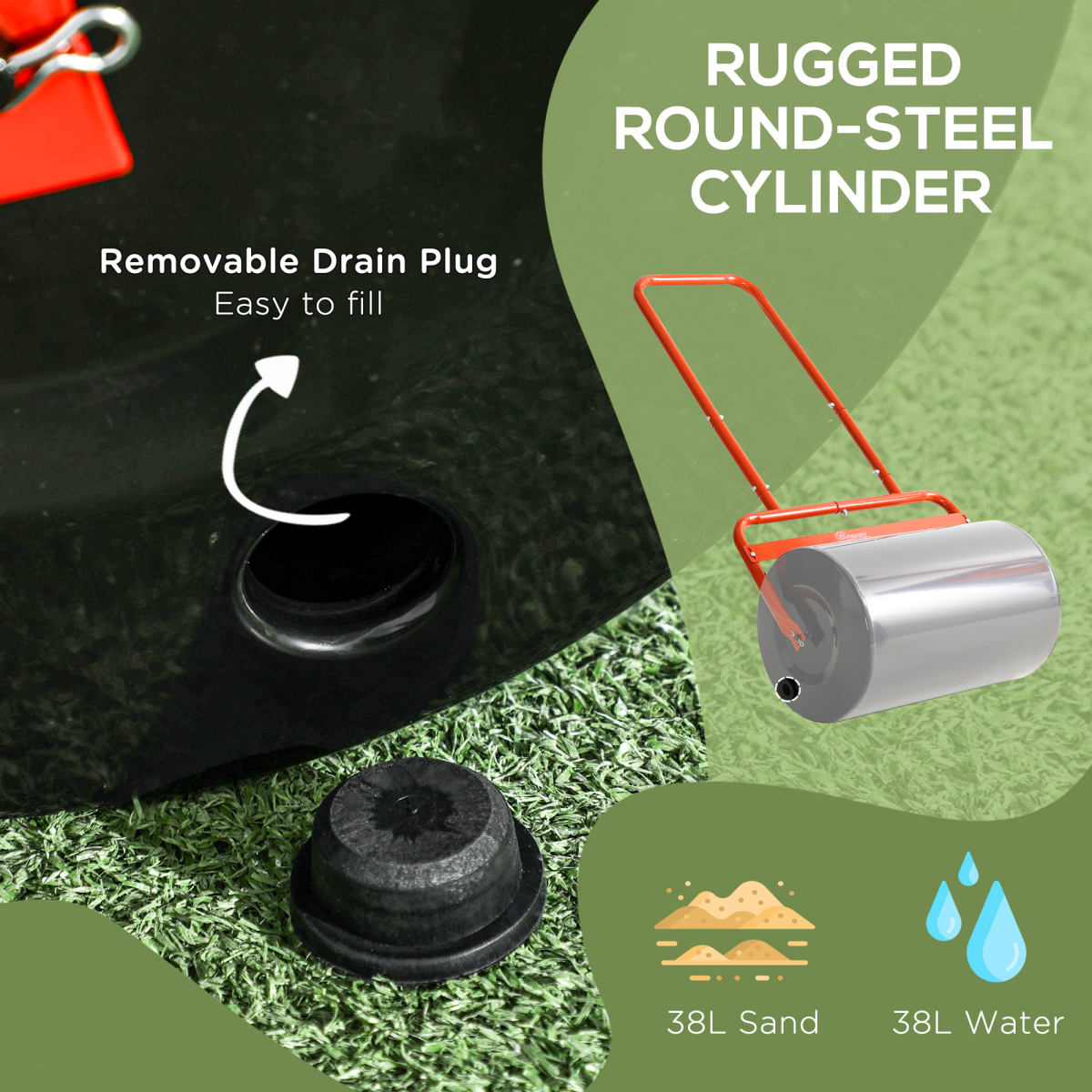 Outsunny Combination Push/Tow Lawn Roller, 38L Fillable with Water or Sand, Garden Roller