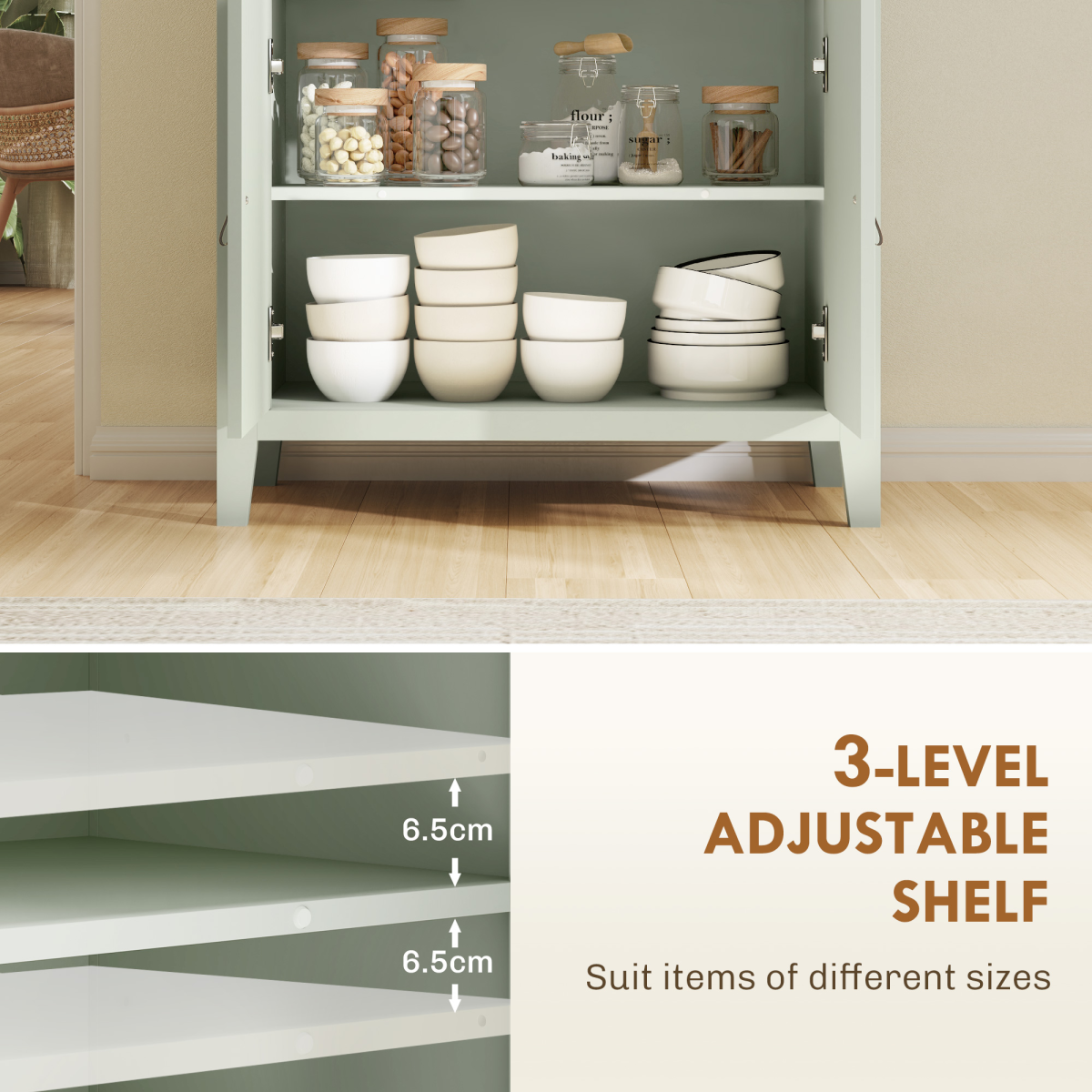 HOMCOM Sideboard Cabinet with Drawer, Adjustable Shelf, Light Green