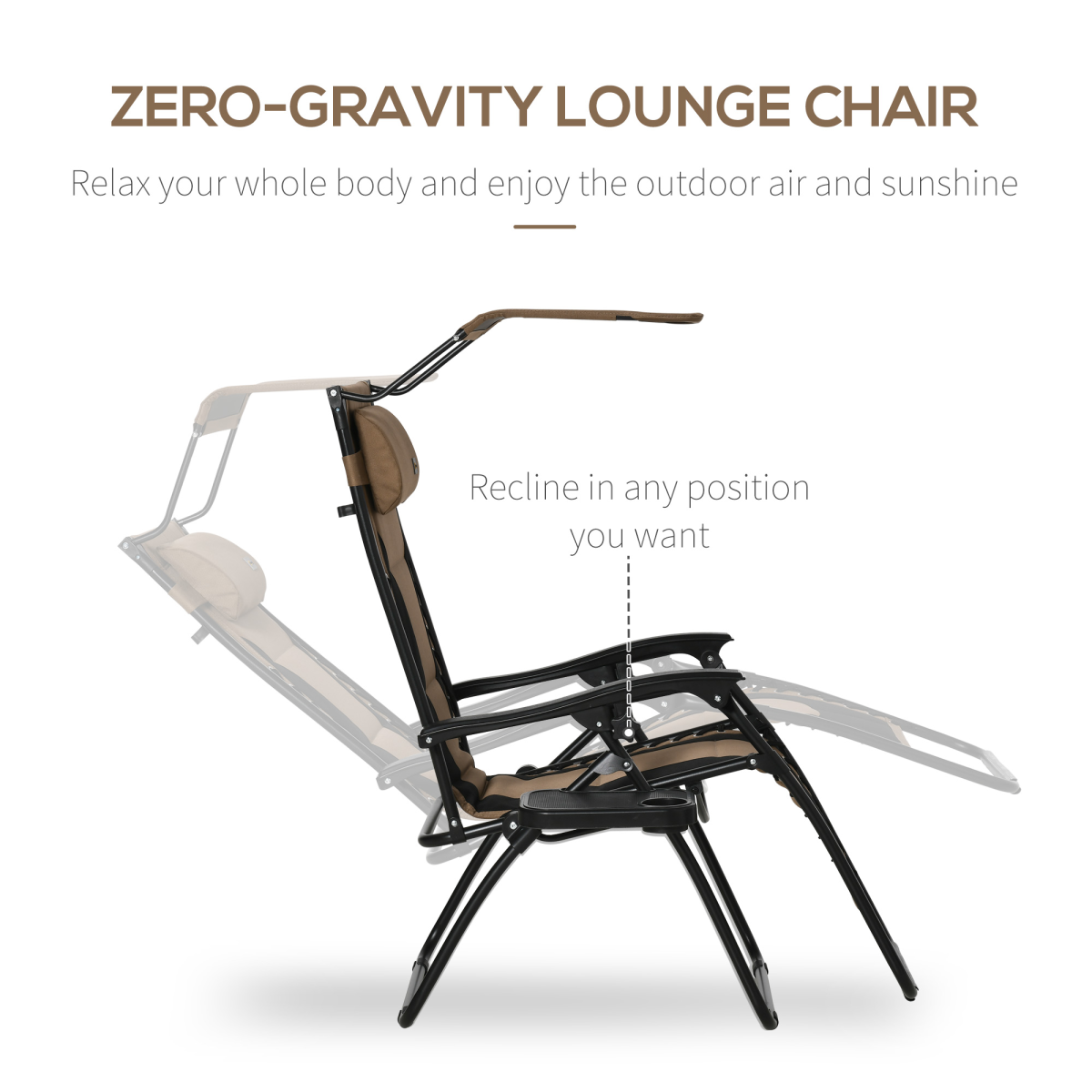 Outsunny Zero Gravity Lounger Chair with Canopy, Reclining Patio Chair, Foldable with Tray and Cup Holder