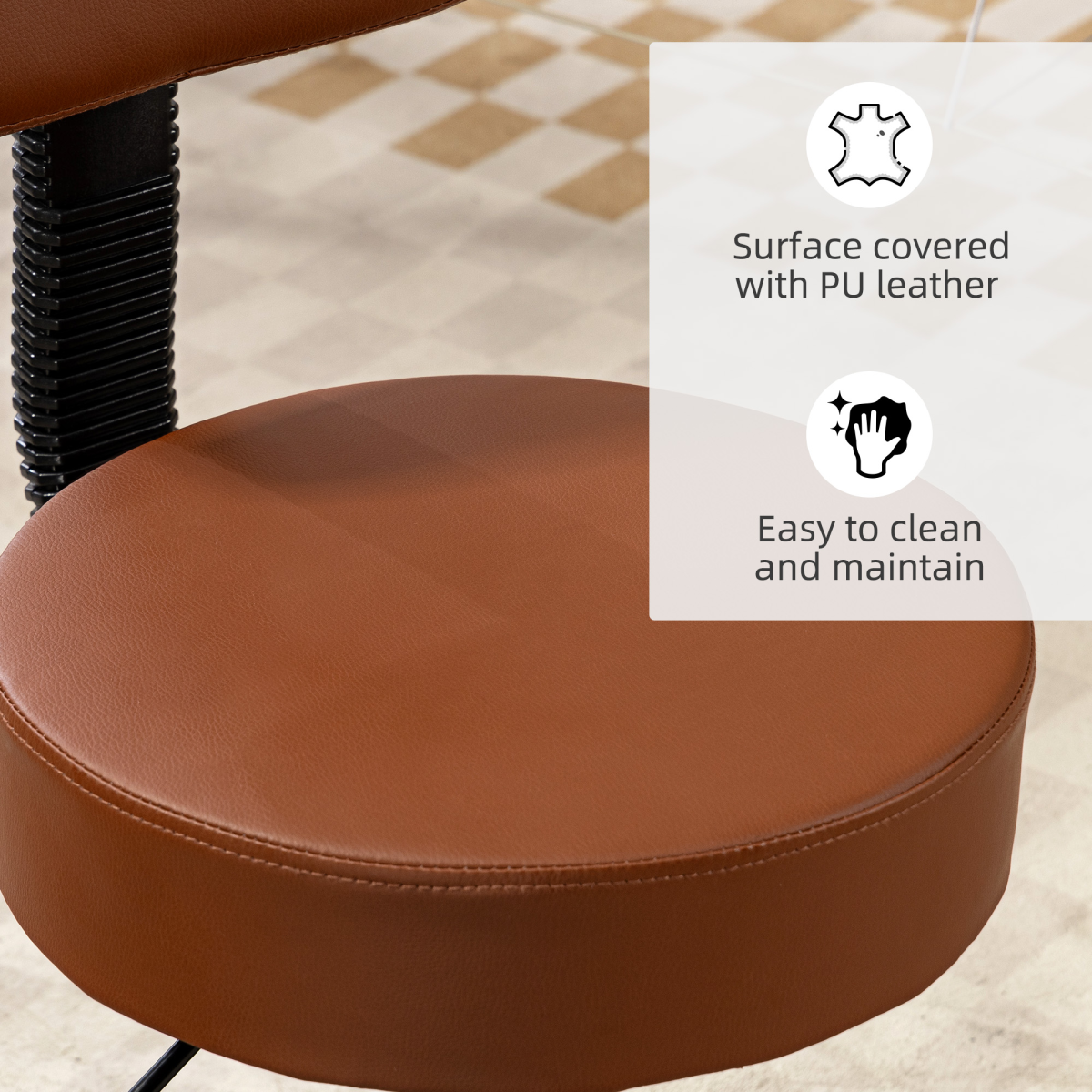 HOMCOM Adjustable Swivel Salon Chair, Padded Seat & Back, 5 Wheels, Brown