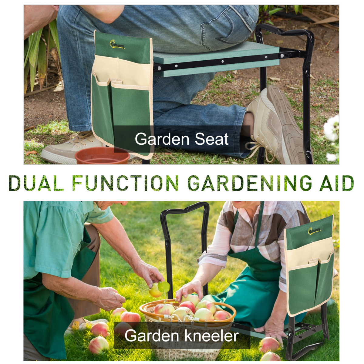 Outsunny Steel Frame Folding Garden Kneeler and Seat with Removable Tool Bag