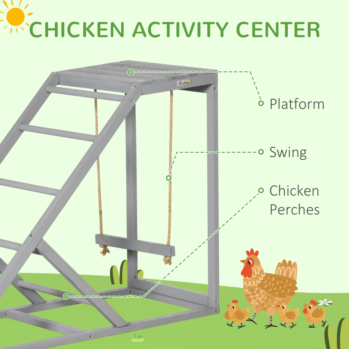 PawHut Chicken Coop Toy with Swing, Ladder & Platform for 2 Chickens