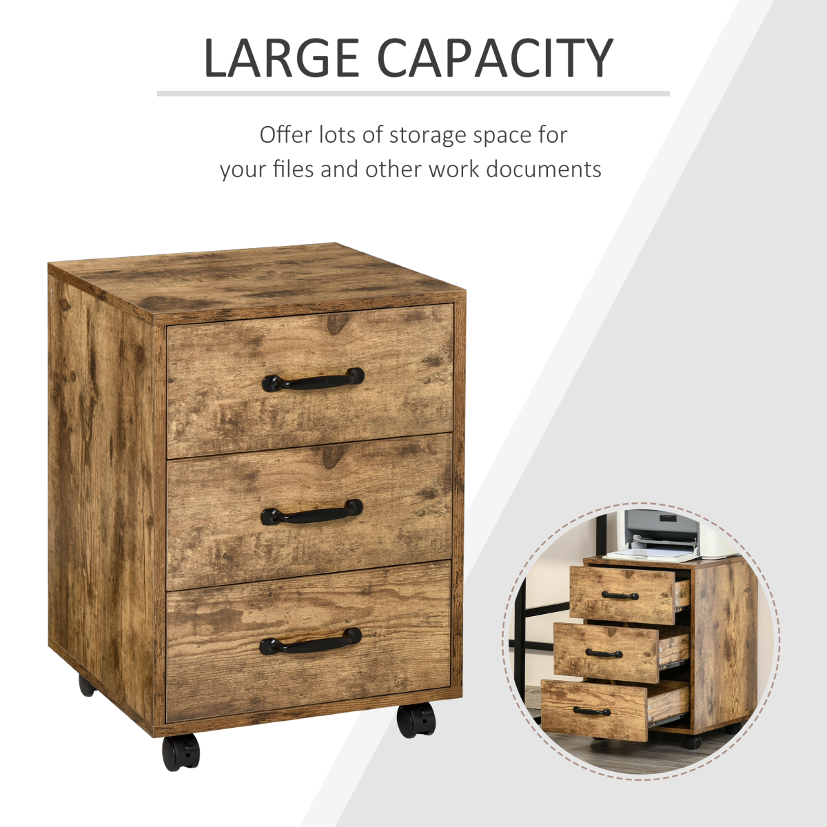 Rolling File Cabinet with 3 Drawers, Mobile Under Desk Filing Organizer, 4 Casters