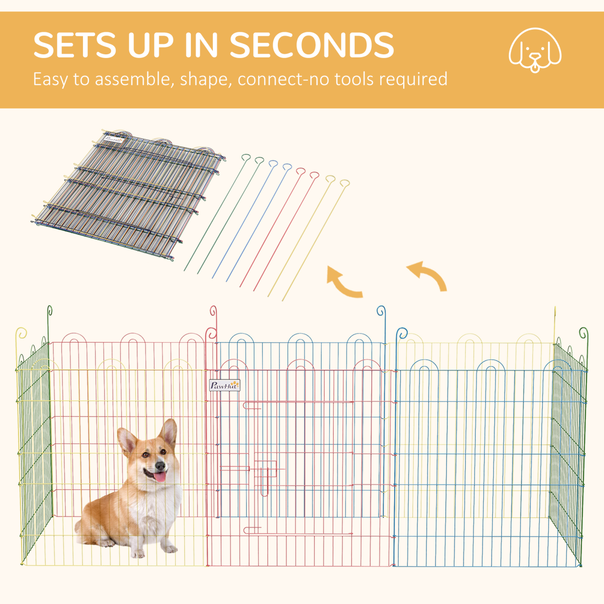 PawHut Folding Metal Pet Playpen with Door, 60H x 120cm