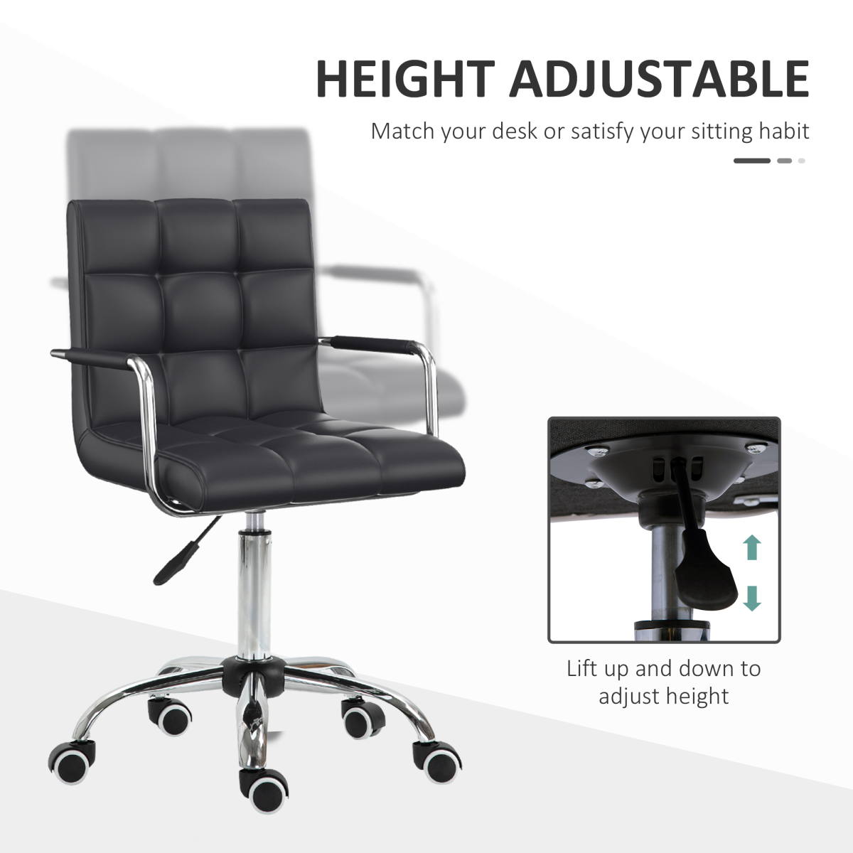 Vinsetto Black PU Leather Height Adjustable Swivel Office Chair