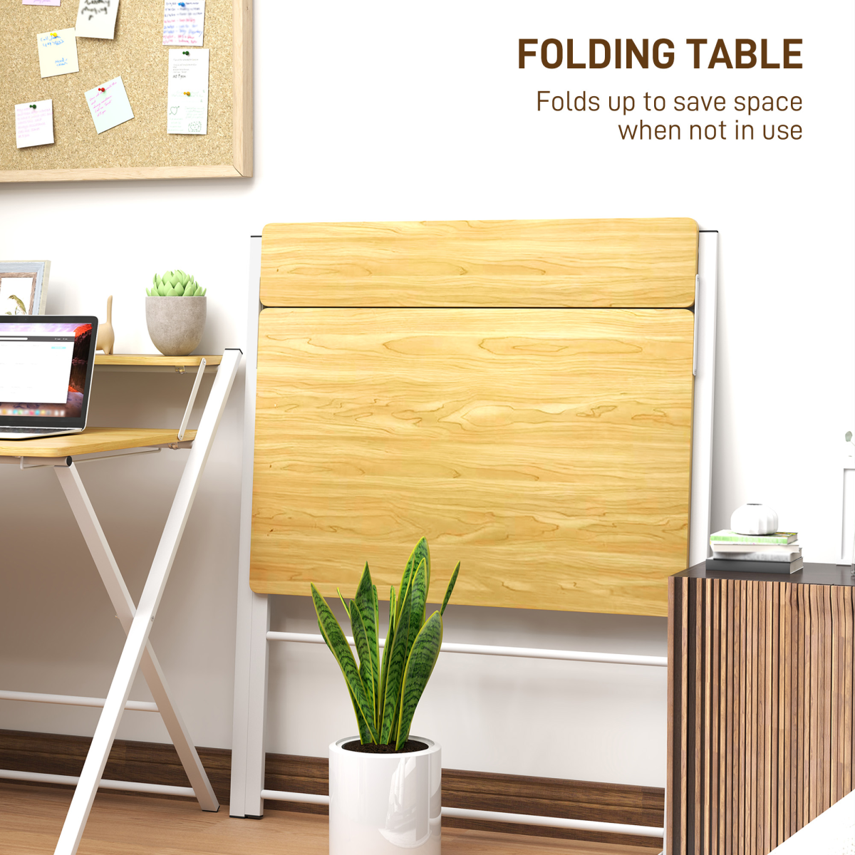 HOMCOM Folding Desk with 2-Tier Shelf, Maple Wood-Effect
