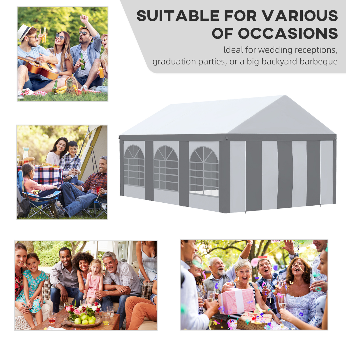 Outsunny 6 x 4m Party Tent Gazebo with Sides, 6 Windows, Double Doors