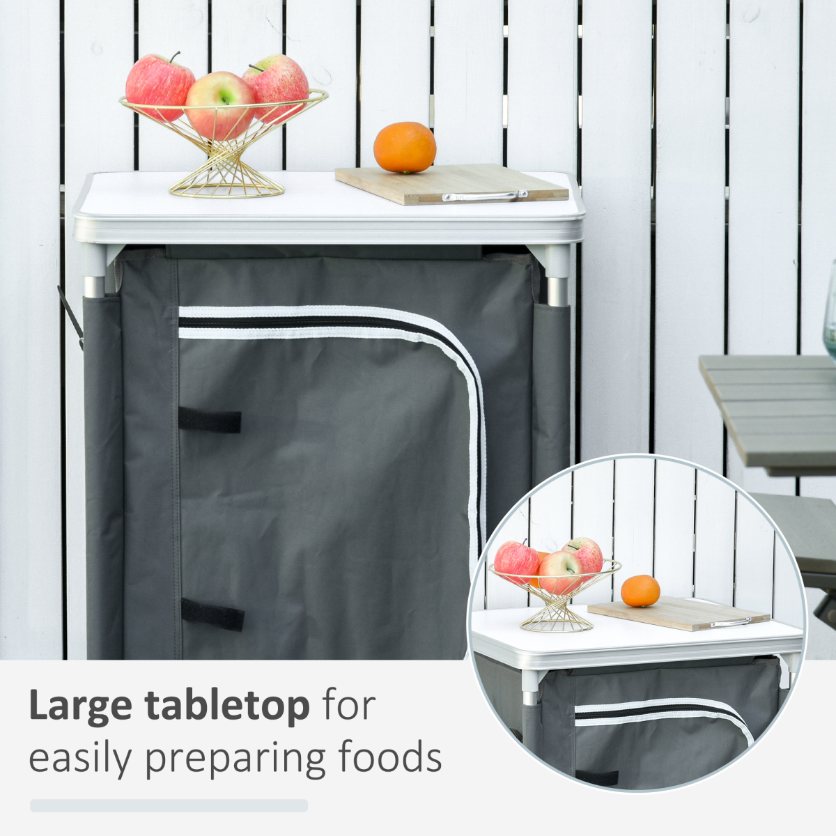 Portable Outdoor Camping Kitchen Station Cook Table with 2 Shelves, Aluminum Frame and Carry Bag