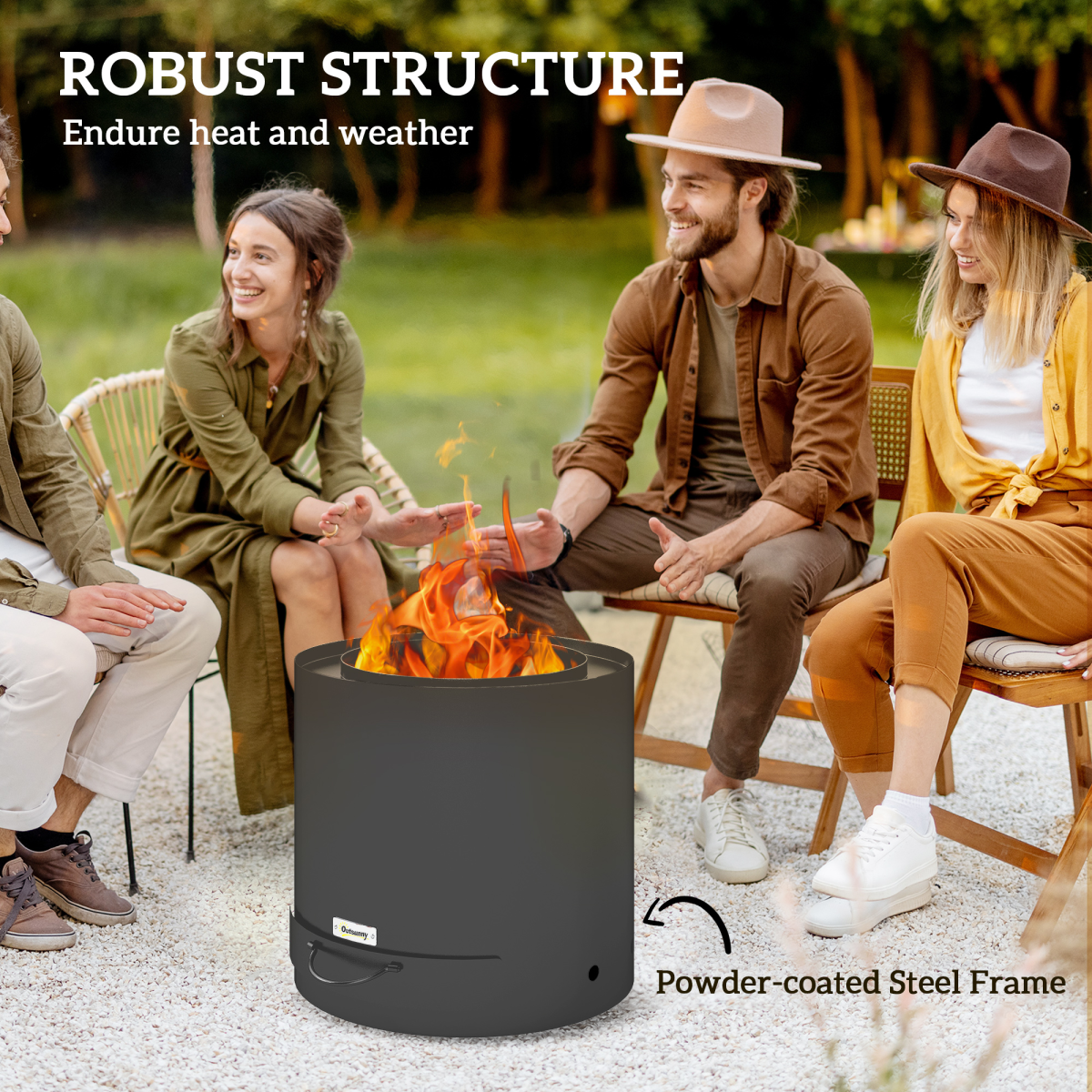 Outsunny Round Steel Fire Pit with Ash Tray and Poker, Black