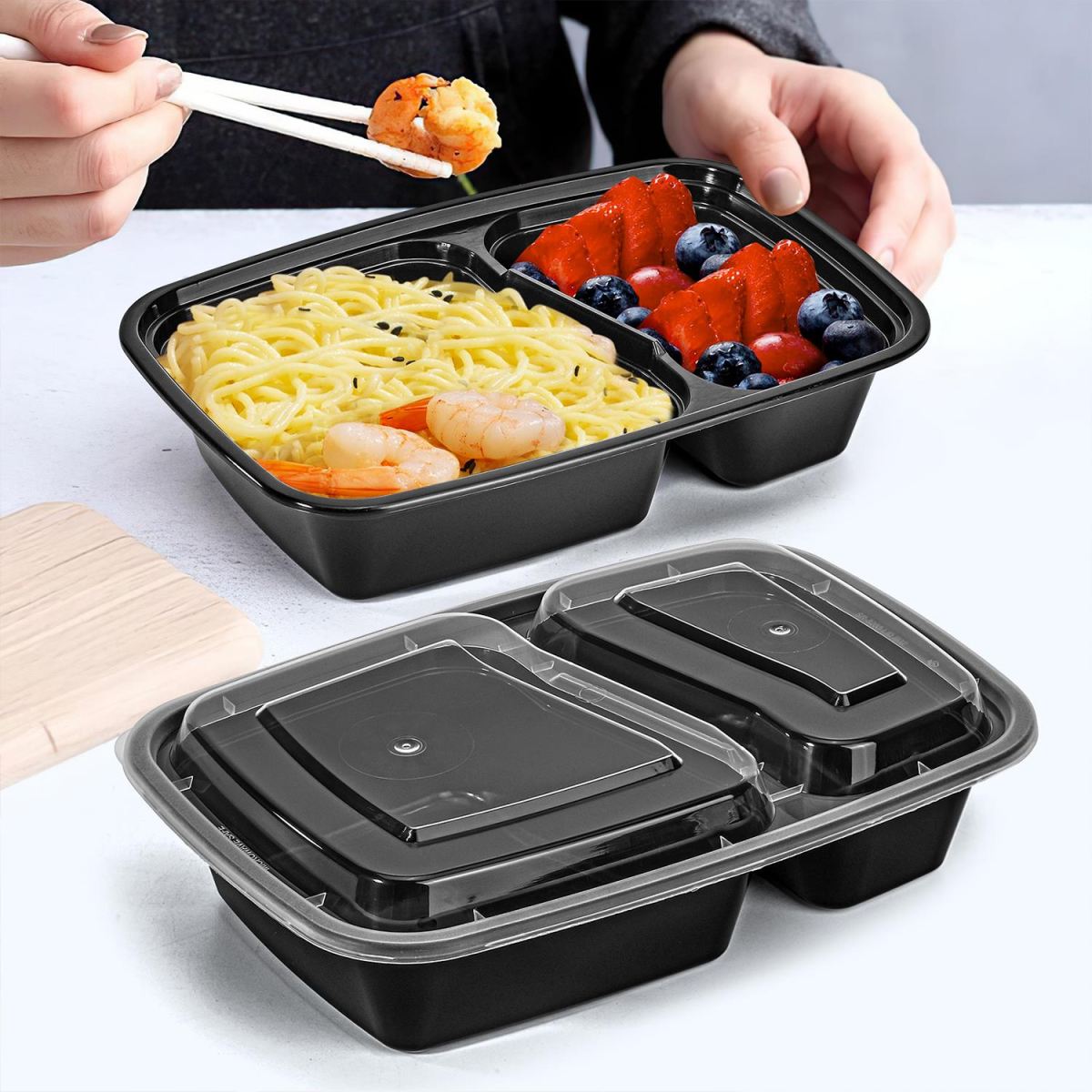 VINSANI 20 Pack 2 Compartment Meal Prep Containers, 30 oz, BPA-Free, Microwave, Freezer & Dishwasher Safe, Leak-Resistant Lids