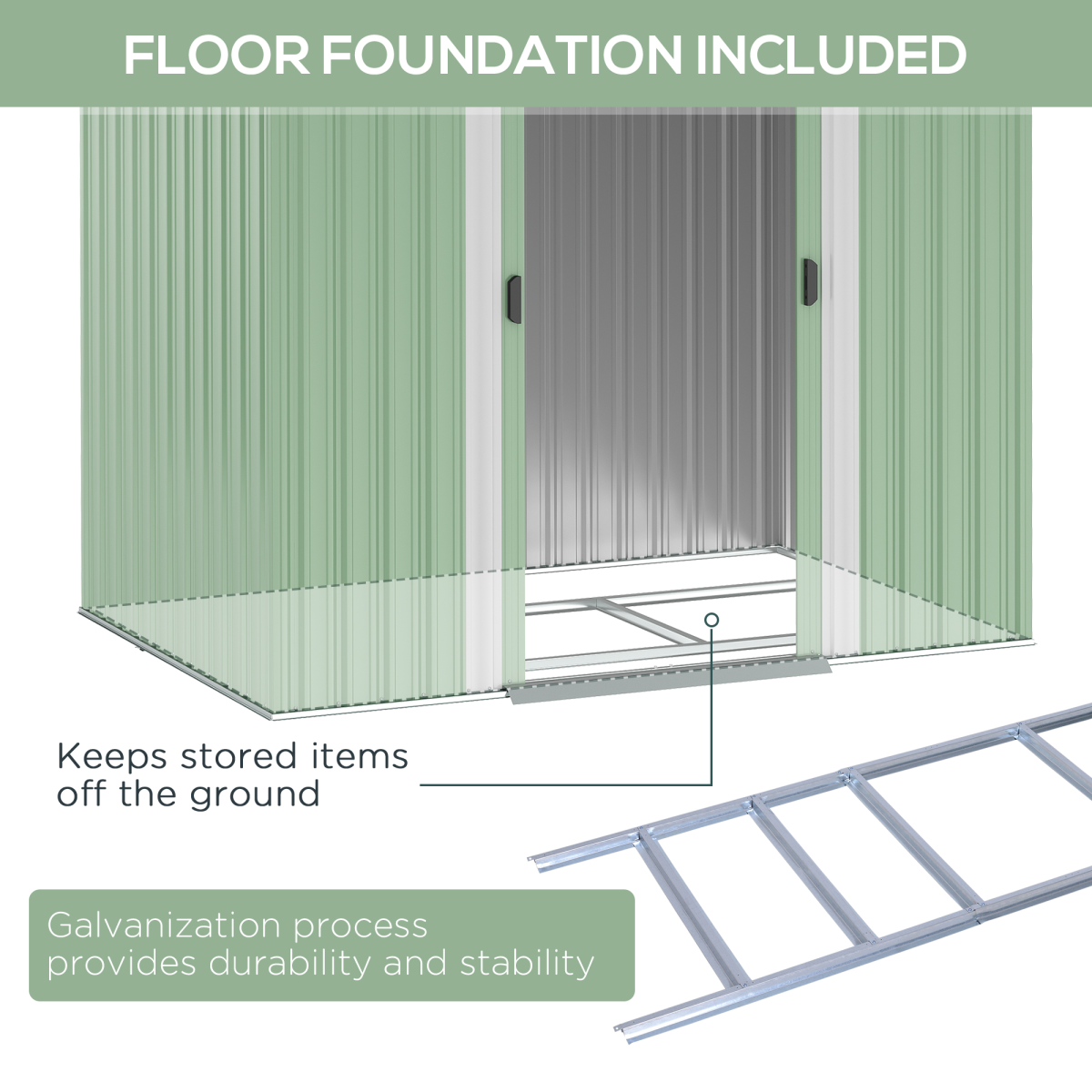 Outsunny 6.8 x 4.3ft Outdoor Garden Storage Shed, Green Corrugated Metal Shed with Sliding Door, Sloped Roof and Front Vents