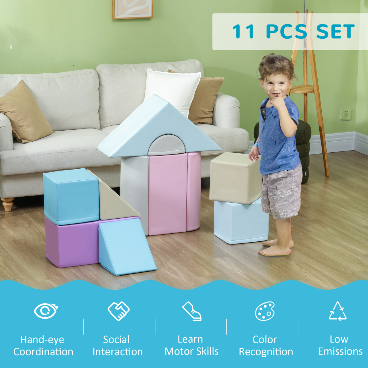 HOMCOM 11-Piece Soft Play Set for Toddlers, Blue
