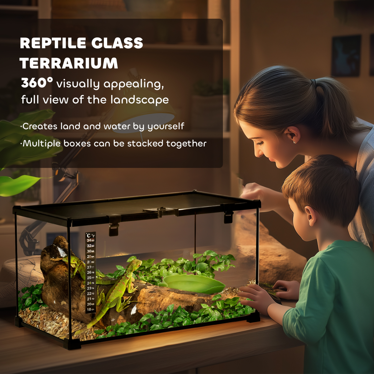Pawhut Glass Reptile Terrarium Habitat for Lizards, Frogs and Snakes