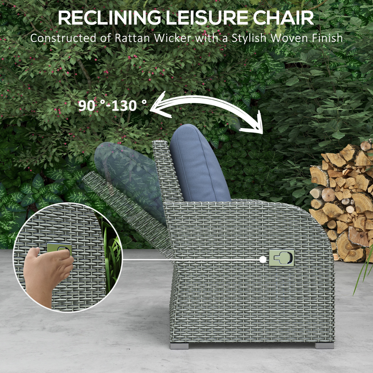 Outsunny 6-Piece Outdoor Rattan Wicker Patio Furniture Set with 3-Seat Sofa, 2 Reclining Armchairs, 2 Footstools and Table