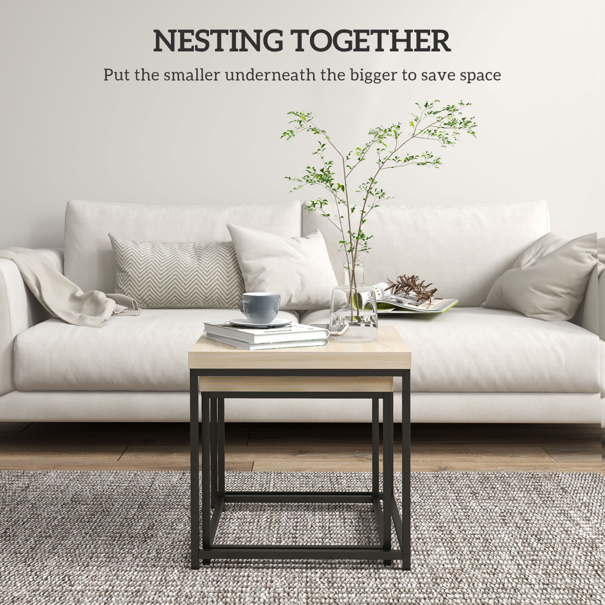 HOMCOM Set of 2 Nesting Coffee Tables with 3.5cm Top, Oak