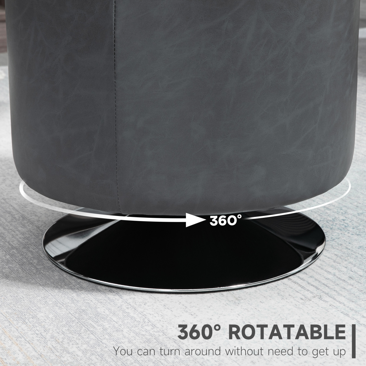 HOMCOM Grey 360 Swivel Footstool Ottoman with Thick Padding and Steel Base