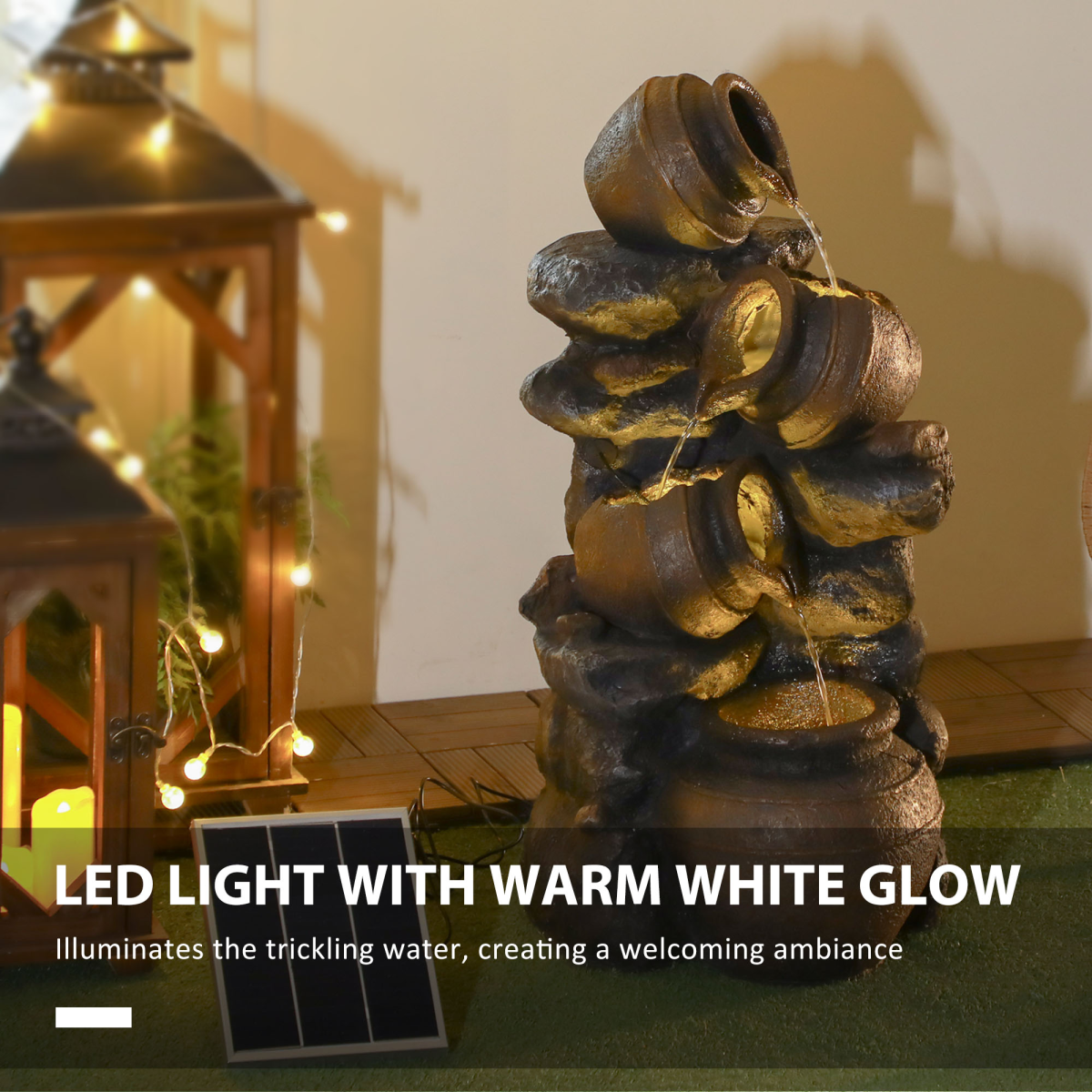 Outsunny Solar 4-Tier Water Fountain with 12 LED Lights and Pump