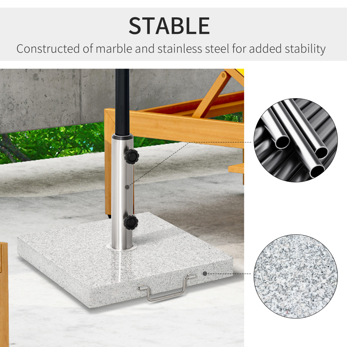 Outsunny 25 kg Marble Umbrella Base with Handle and Wheels - Hemp Grey