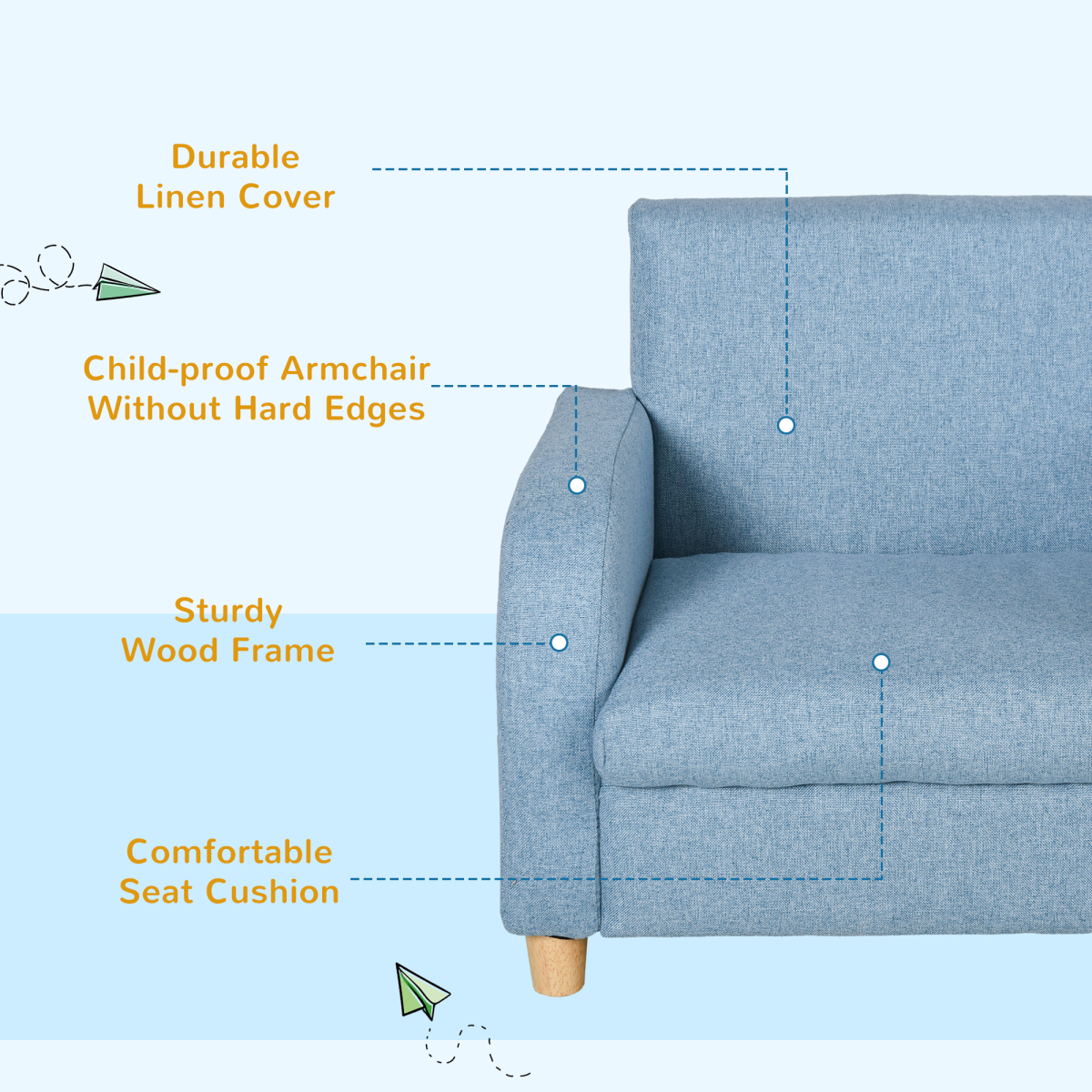 HOMCOM Blue Kids Wooden Armchair with Cushion, 3-6 Years