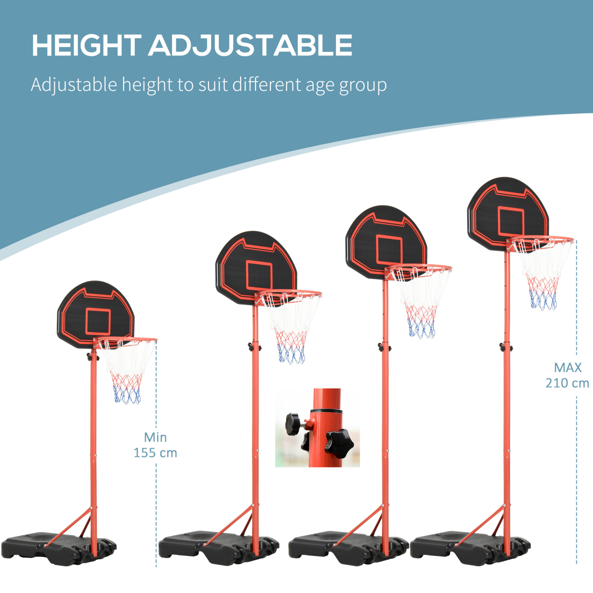 Adjustable Kids Basketball Hoop Backboard with Wheels, Indoor/Outdoor