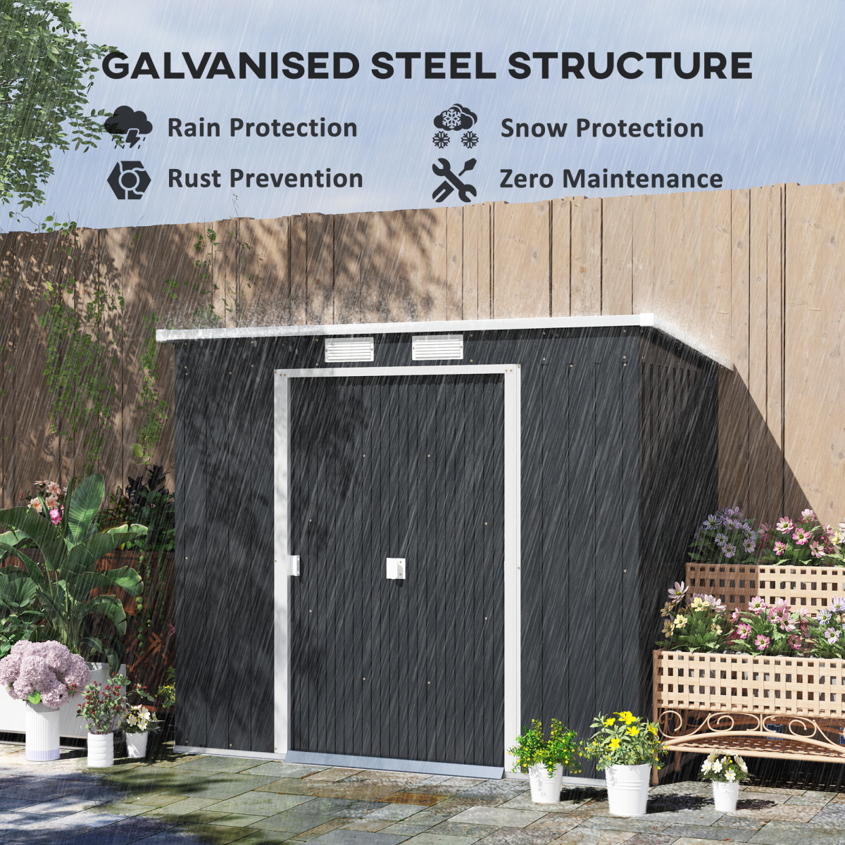 Outsunny 7 x 4ft Metal Garden Storage Shed with Double Door, Dark Grey