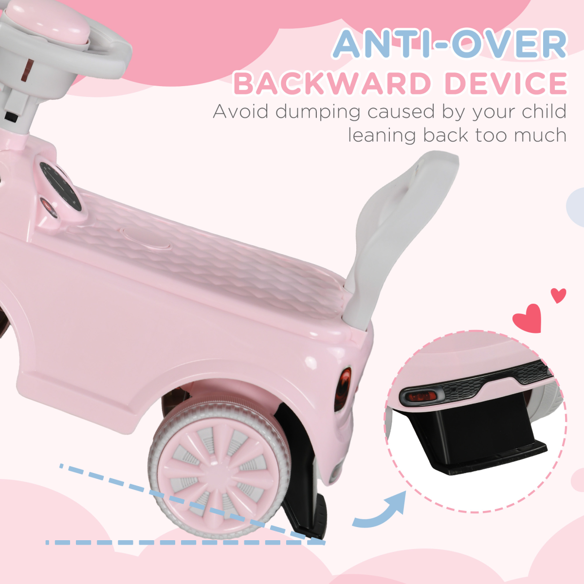 AIYAPLAY Pink Foot-to-Floor Ride On Car with Air Horn