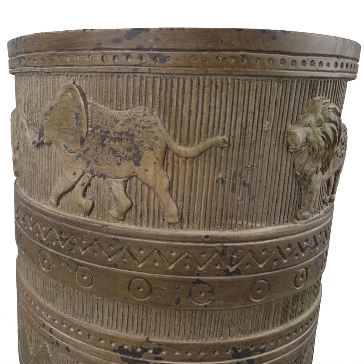 Leaf Large Jungle Planter with Legs, Embossed Lion Elephant, 55cm x 29cm, Fibreglass Composite