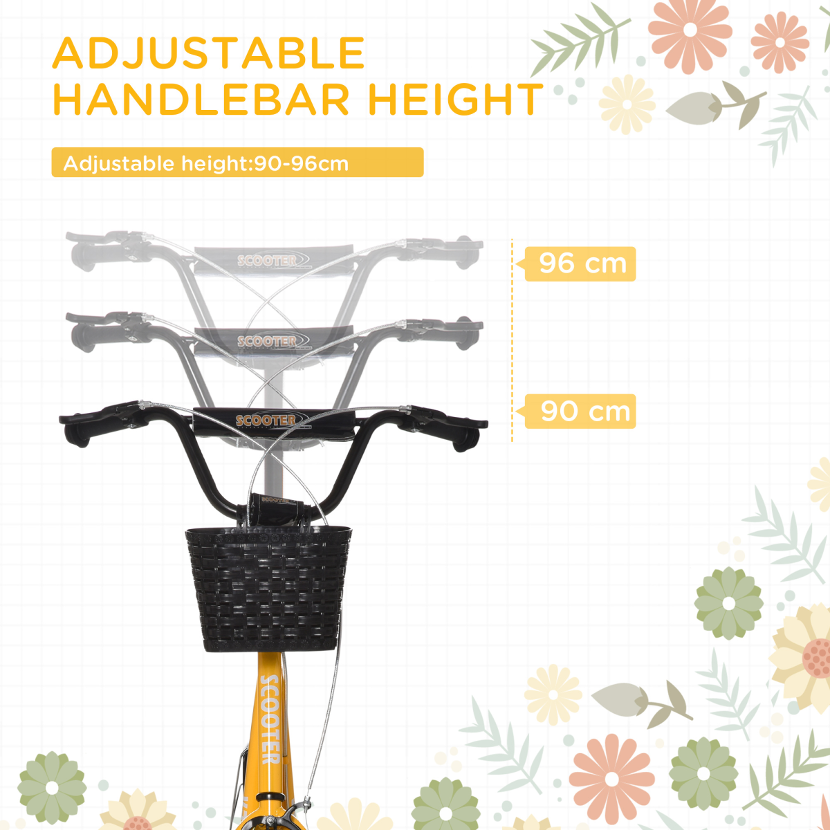 Adjustable Kids Kick Scooter with Brakes, 90-96cm, Ages 5-12