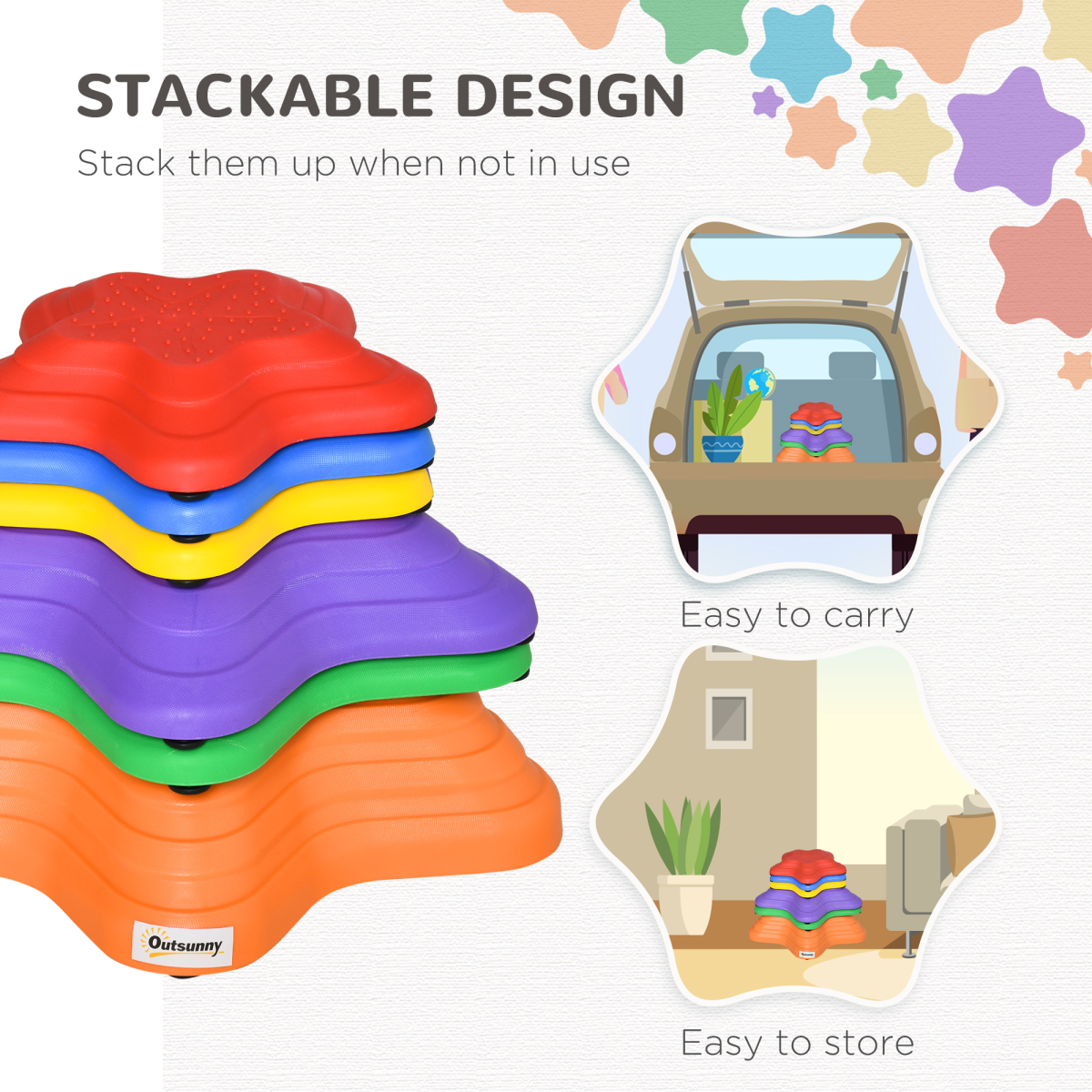 6-Piece Stackable Non-Slip Balance Stepping Stones, Outsunny