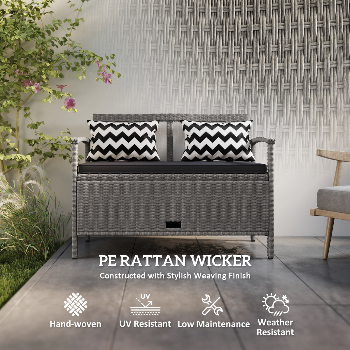 Outsunny 2-in-1 160L Outdoor Storage Bench with Cushion, Grey