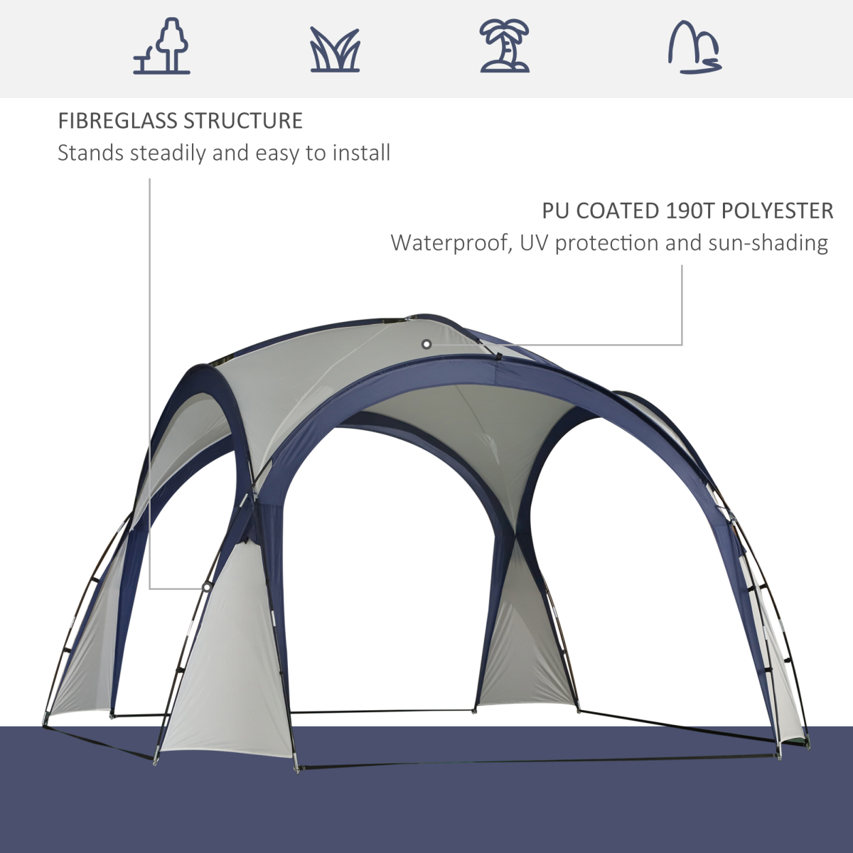 Outdoor 3.5 x 3.5 m Dome Gazebo Party Tent for Garden Events with Guy Ropes and Ground Pegs