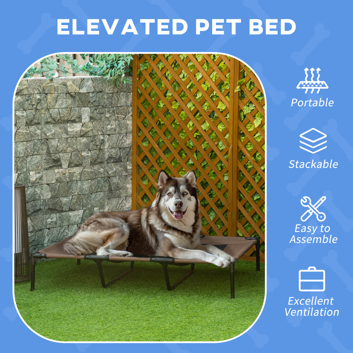 PawHut Portable Elevated Dog Bed, Raised Cooling Pet Cot for Indoor & Outdoor Use, with Storage Bag
