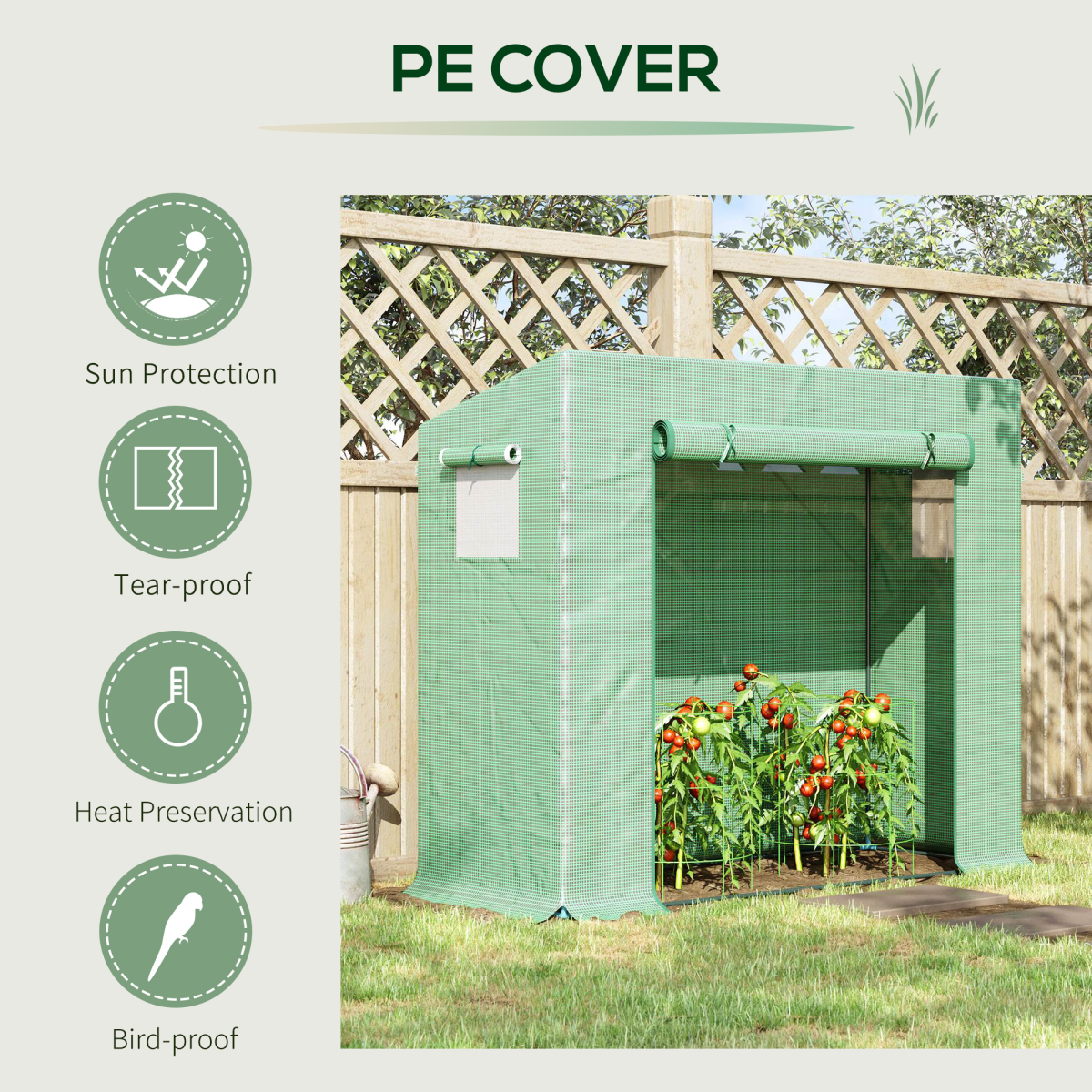 Outsunny Garden Greenhouse with Windows and Roll-Up Zip Panel, 198L x 77W x 149-168H cm