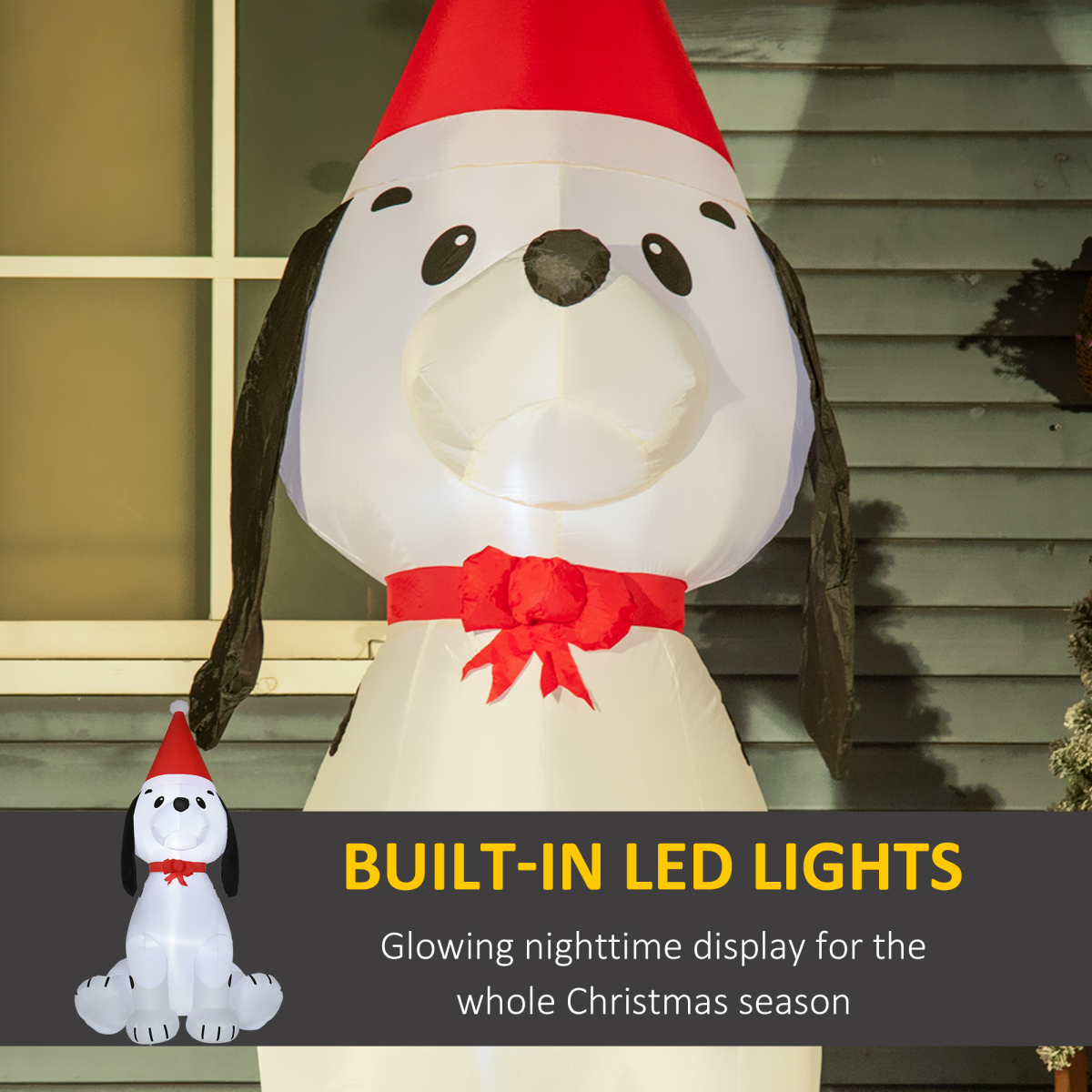 HOMCOM 6ft Inflatable Christmas Puppy Dog Wearing Santa Hat with LED Lights for Indoor Outdoor Use
