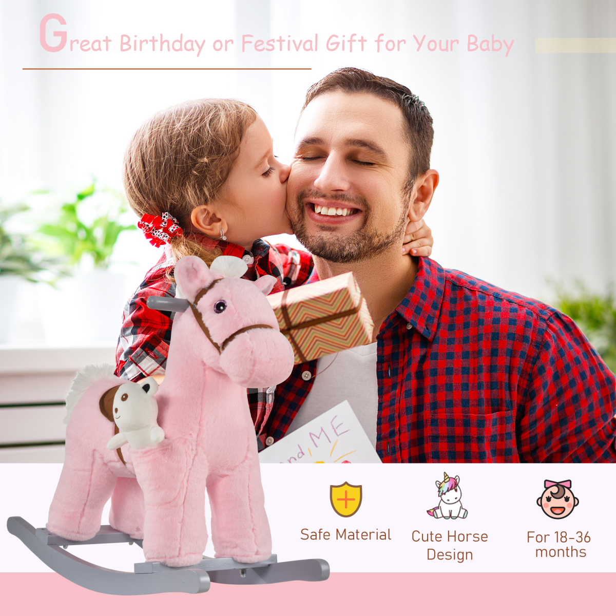 Kids Plush Ride-On Rocking Horse with Sounds and Handlebars