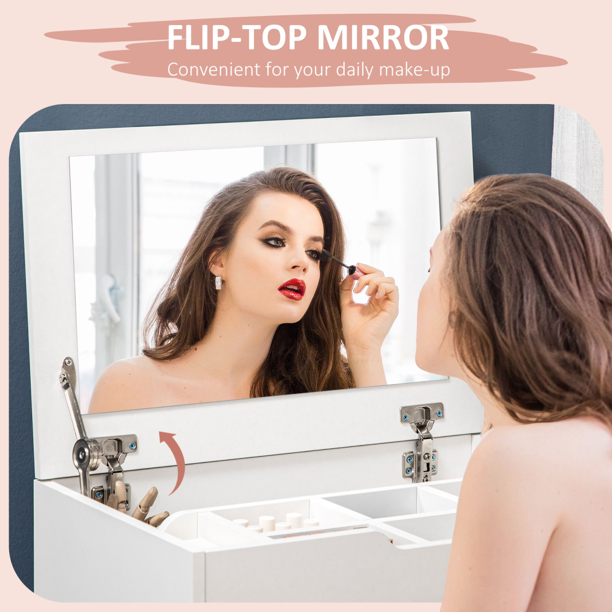 White Dressing Table Set with Flip-Up Mirror, Stool and Drawer
