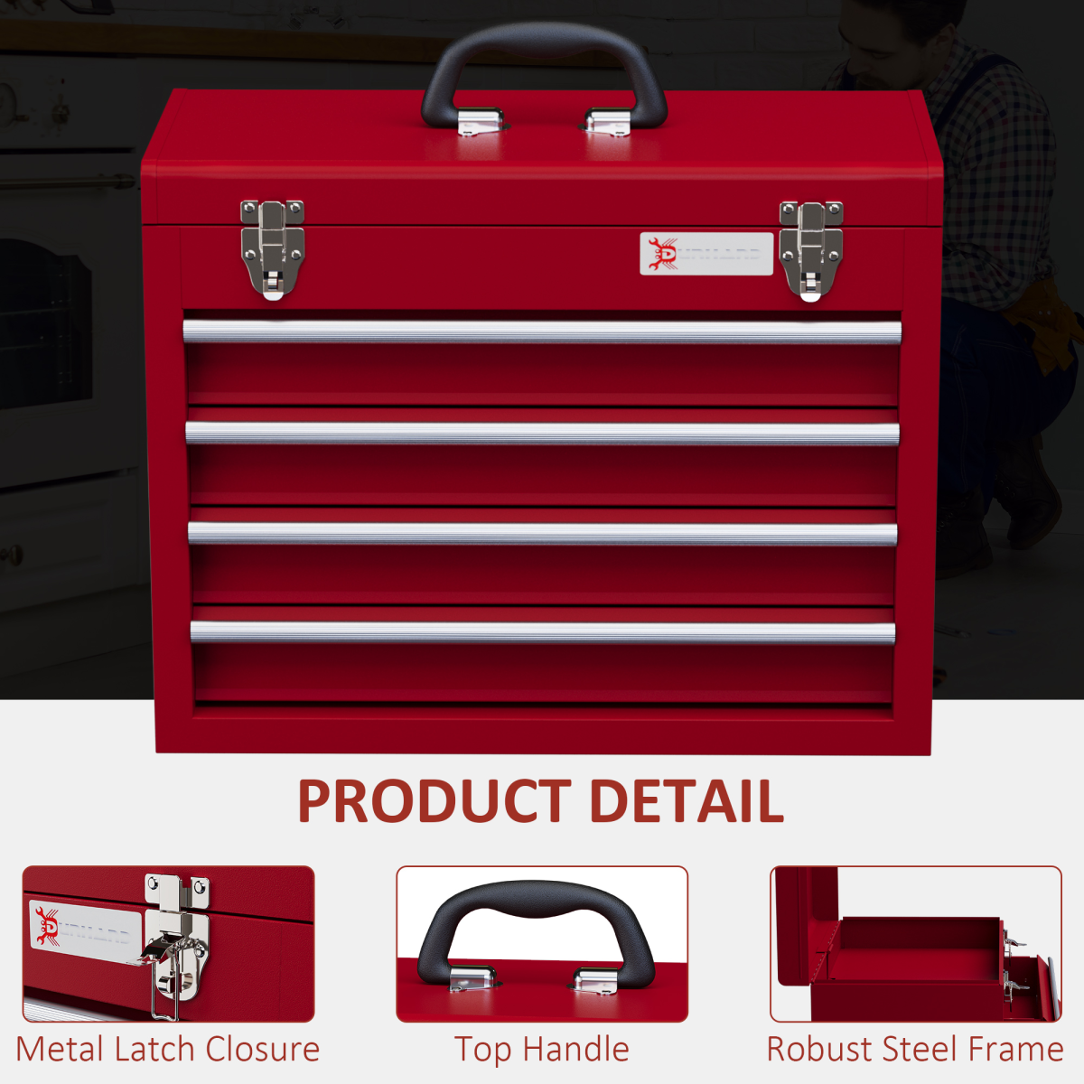 DURHAND Lockable 4-Drawer Steel Tool Chest with Ball-Bearing Slides
