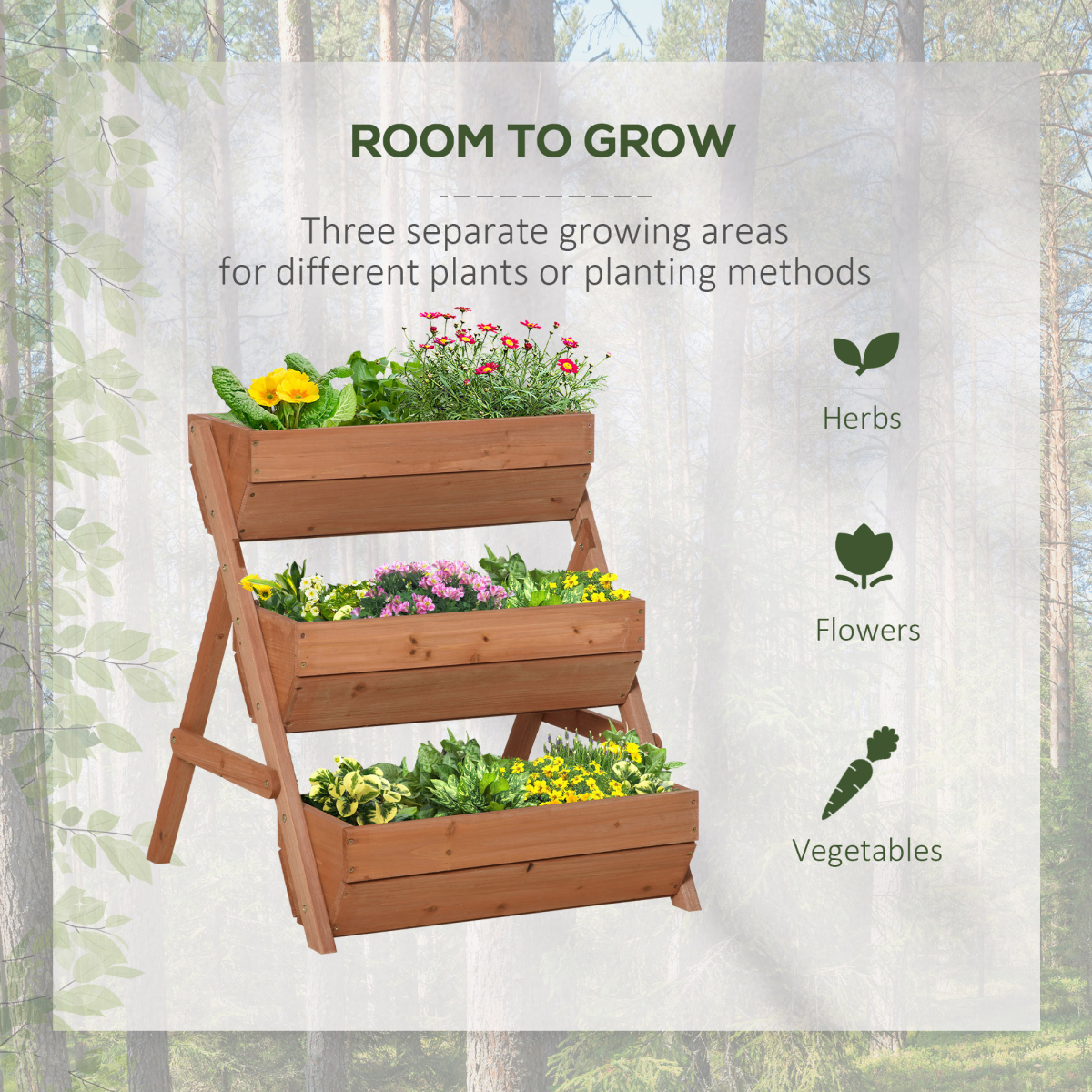 Outsunny 3-Tier Raised Wooden Garden Bed Planter Box, Brown Fir Wood