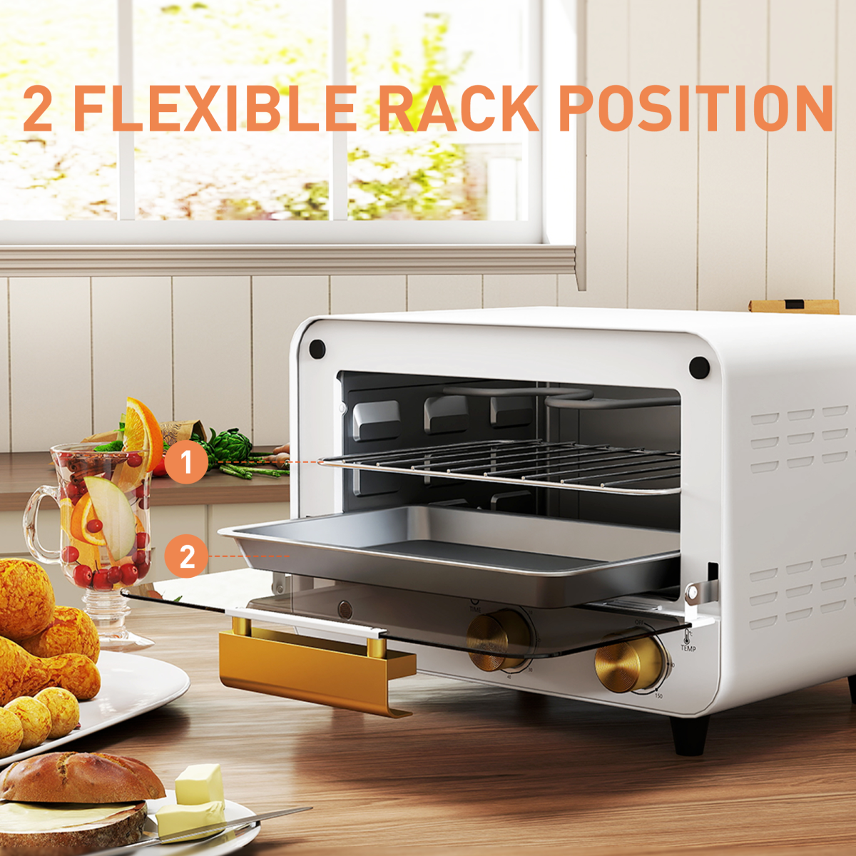 HOMCOM 12L Mini Countertop Toaster Oven, 750W, Glass Door, White