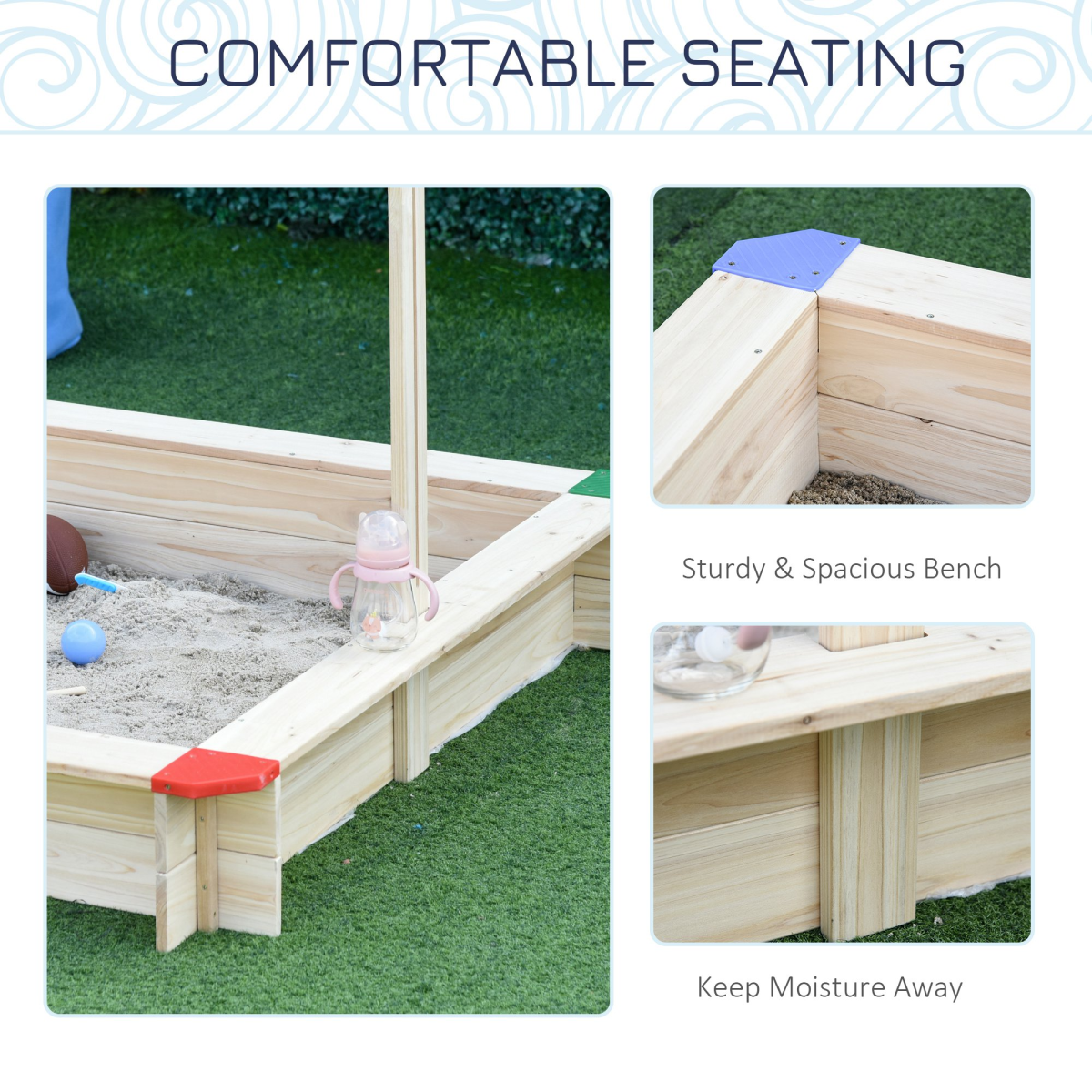 Outsunny Wooden Kids Sandbox Playset with Adjustable Canopy